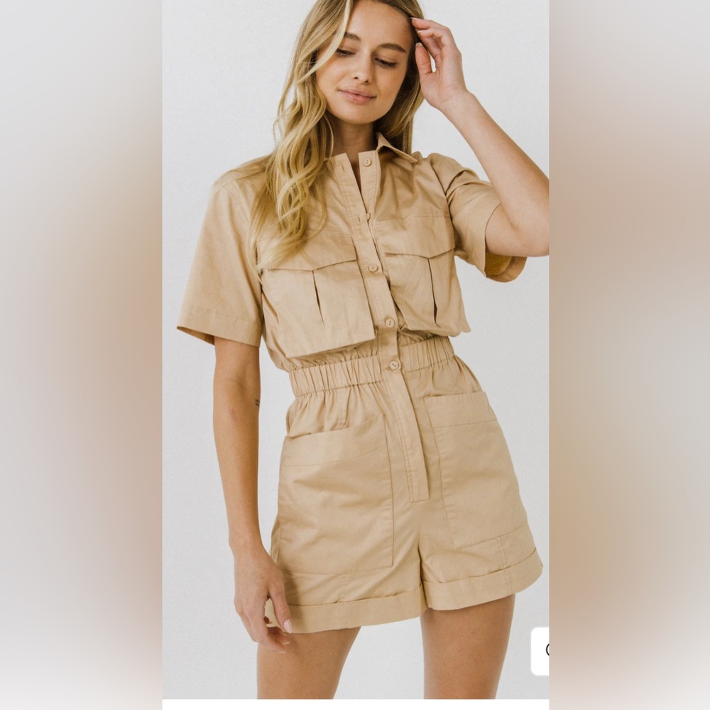 English Factory Tan Utility Romper